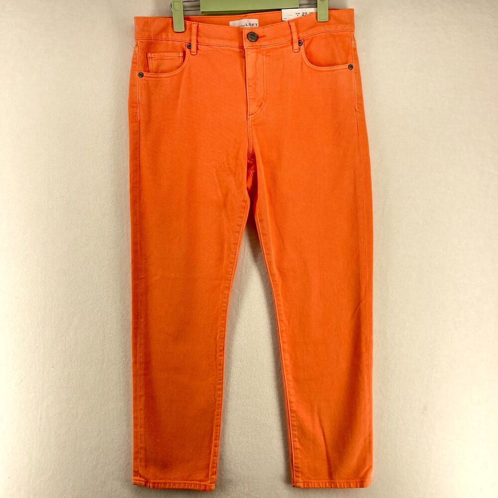 Loft Jeans Women 4/27‎ Orange The Crop Solid Cotton Blend Stretch Denim Pants